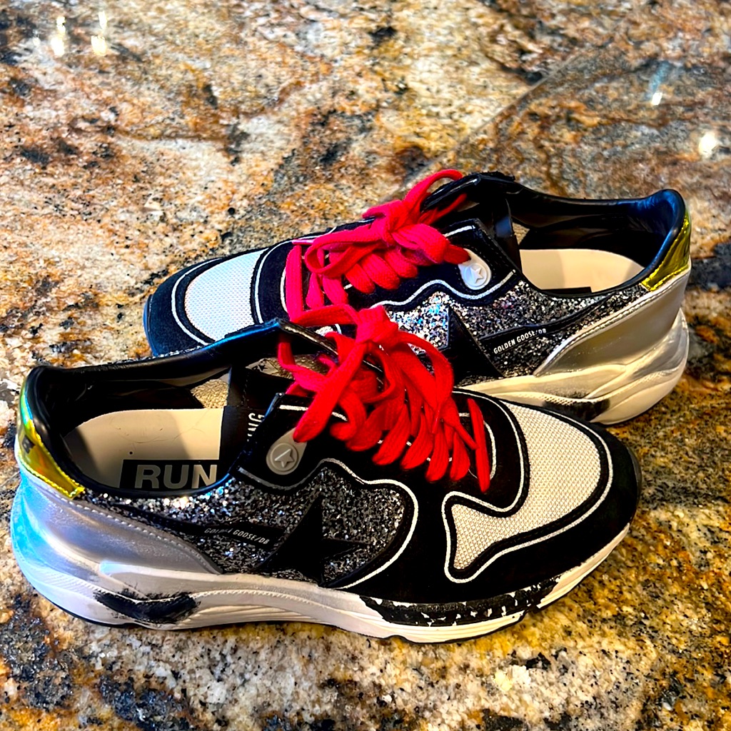 Golden Goose Running Shoes Silver Sparkle Detail